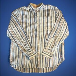Tommy Bahama 100% Linen Striped Long Sleeve Button Down Pastel Loose Fit sz L